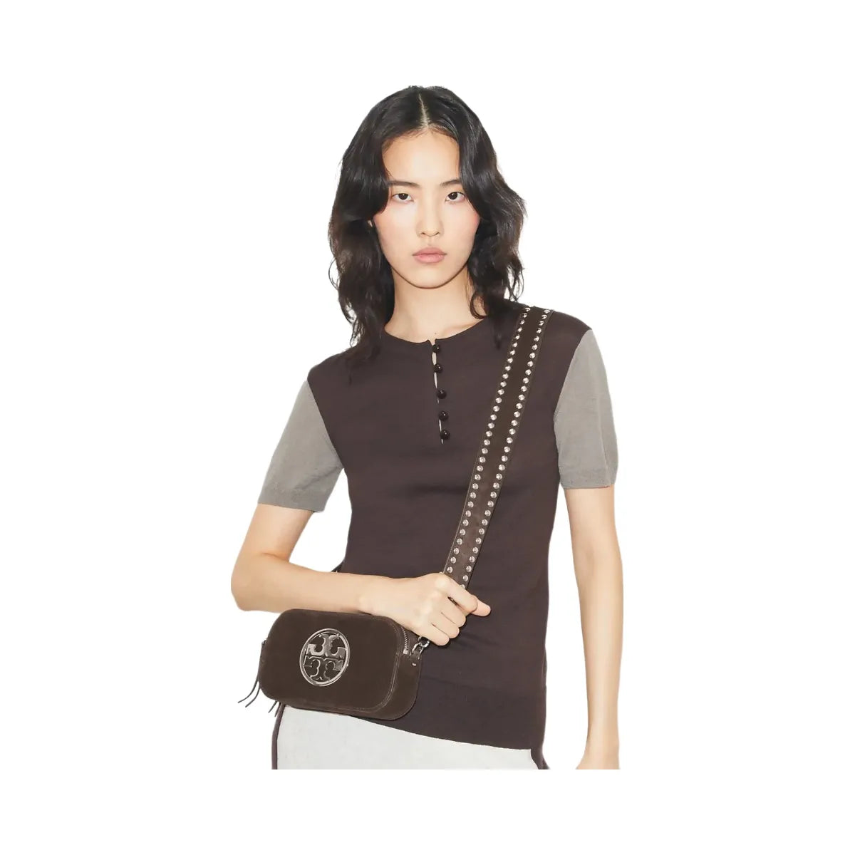 Tory Burch Mini Miller Suede Crossbody Bag Shadow Oak