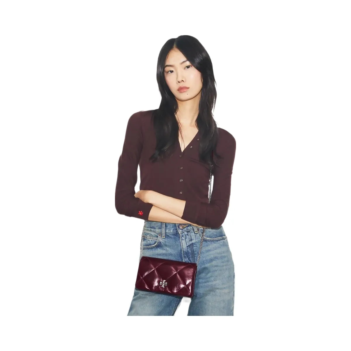Tory Burch Kira Diamond Quilt Distressed Crossbody Dark Carmine