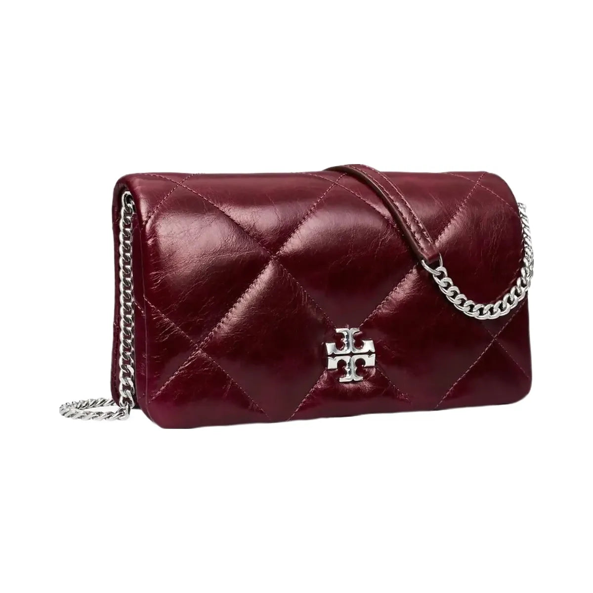 Tory Burch Kira Diamond Quilt Distressed Crossbody Dark Carmine