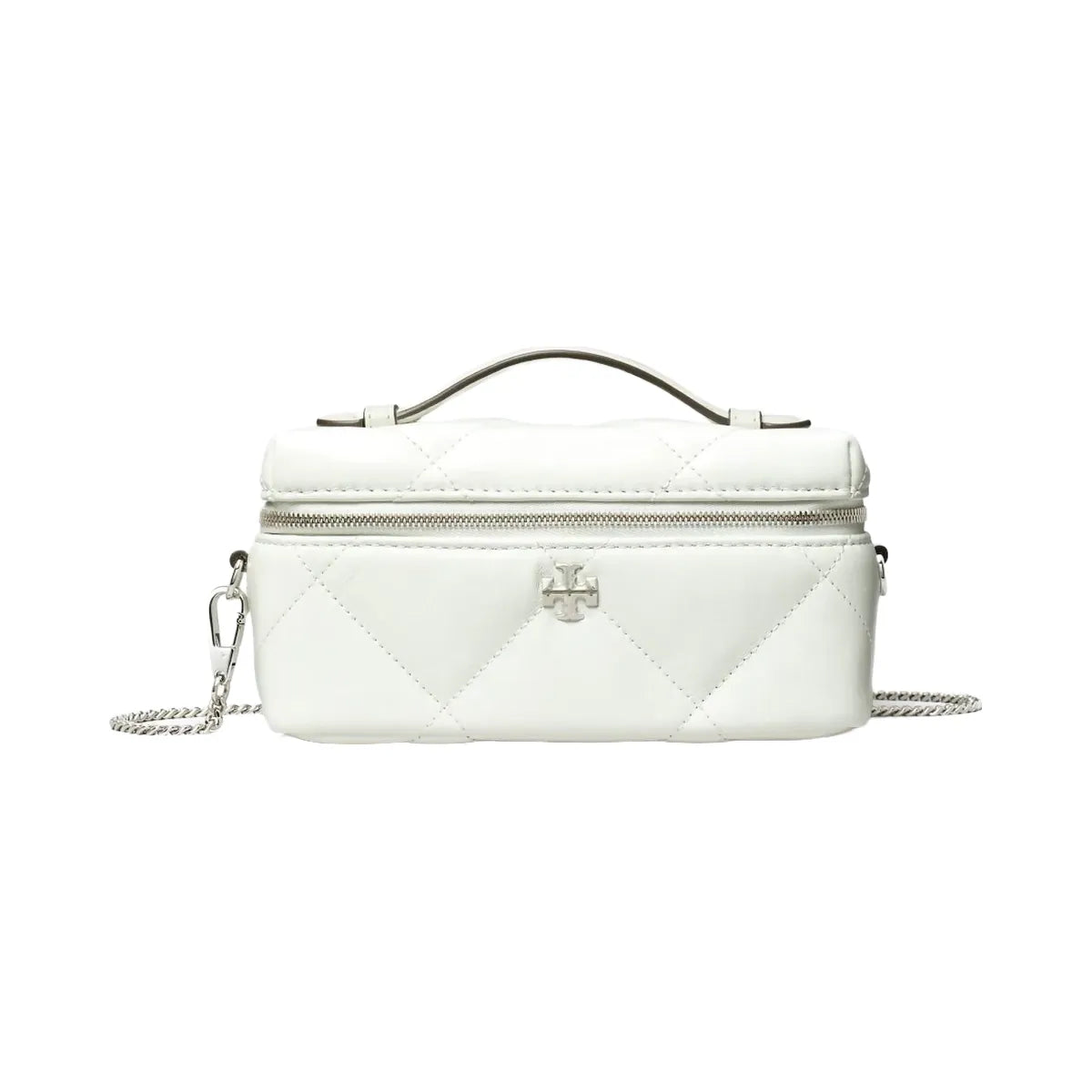 Tory Burch Kira Diamond Quilt Distressed Charm Vanity Case Blanc