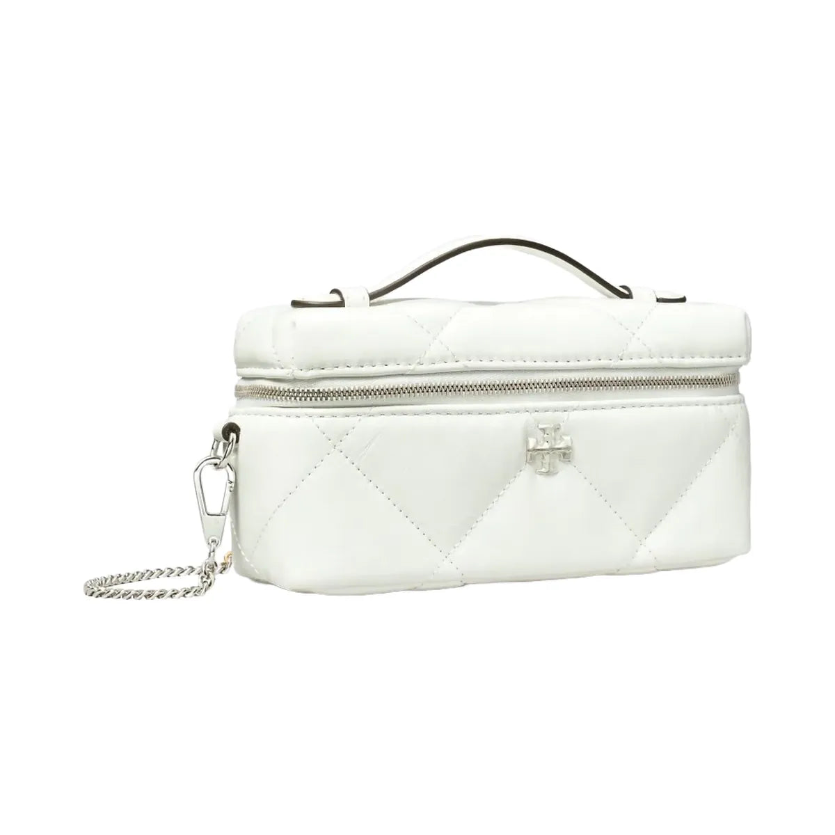Tory Burch Kira Diamond Quilt Distressed Charm Vanity Case Blanc