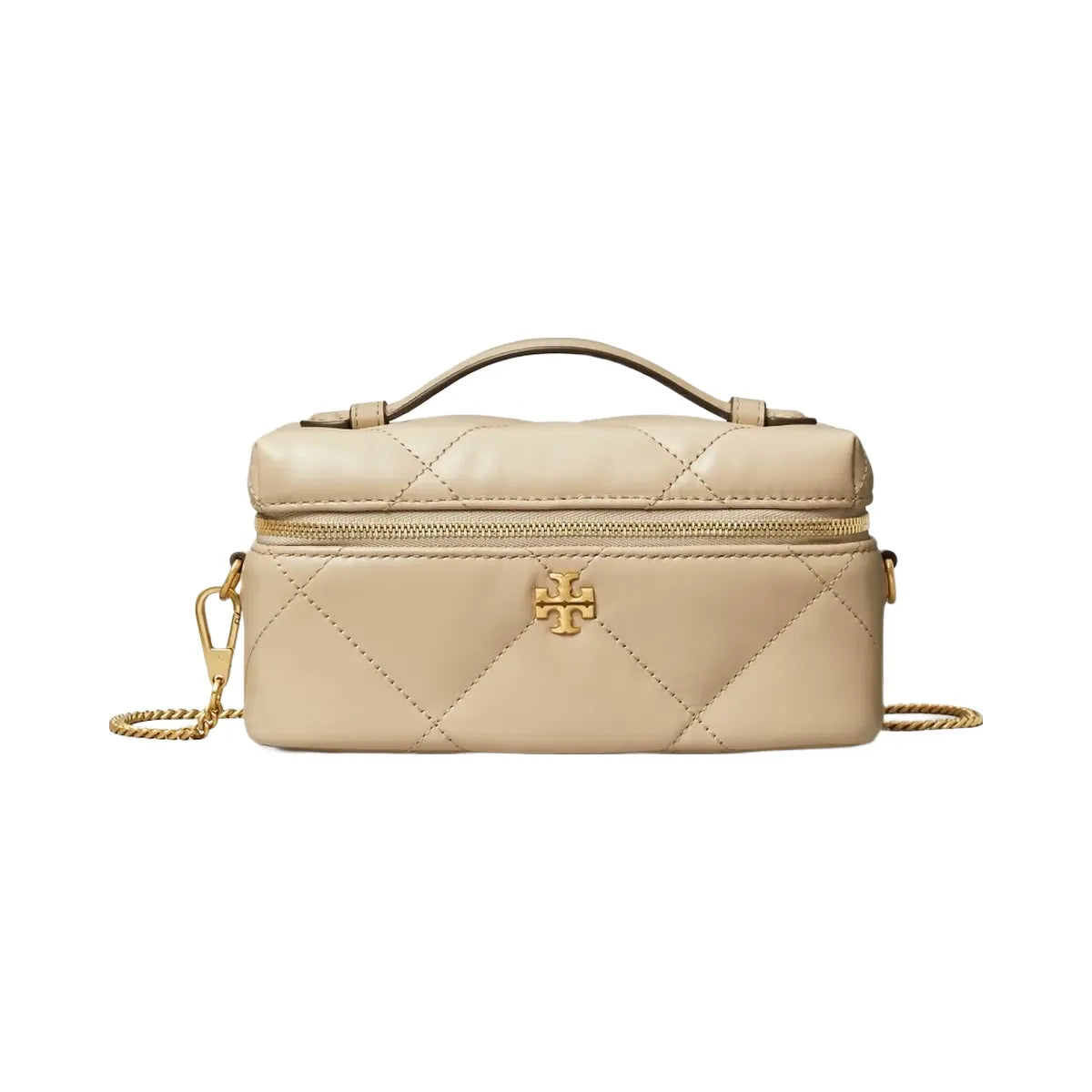 Tory Burch Kira Diamond Quilt East-West Vanity Case Light Stone
