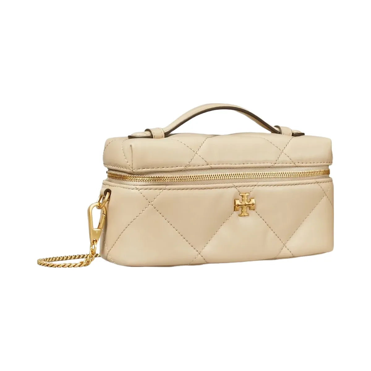 Tory Burch Kira Diamond Quilt East-West Vanity Case Light Stone