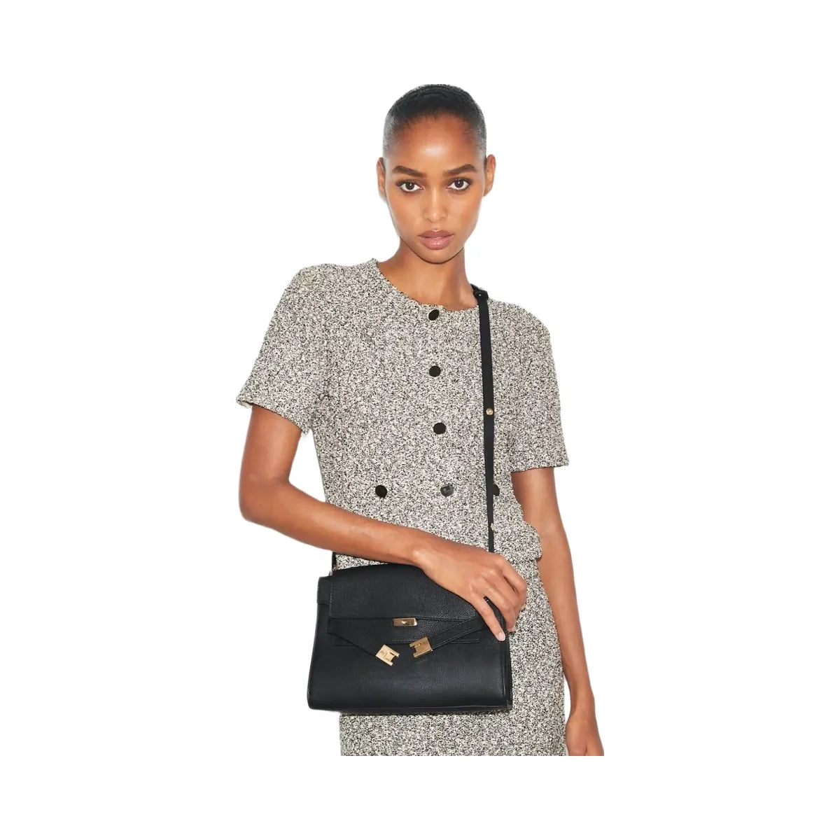 Tory Burch Lee Radziwill Pebbled Shoulder Bag Black