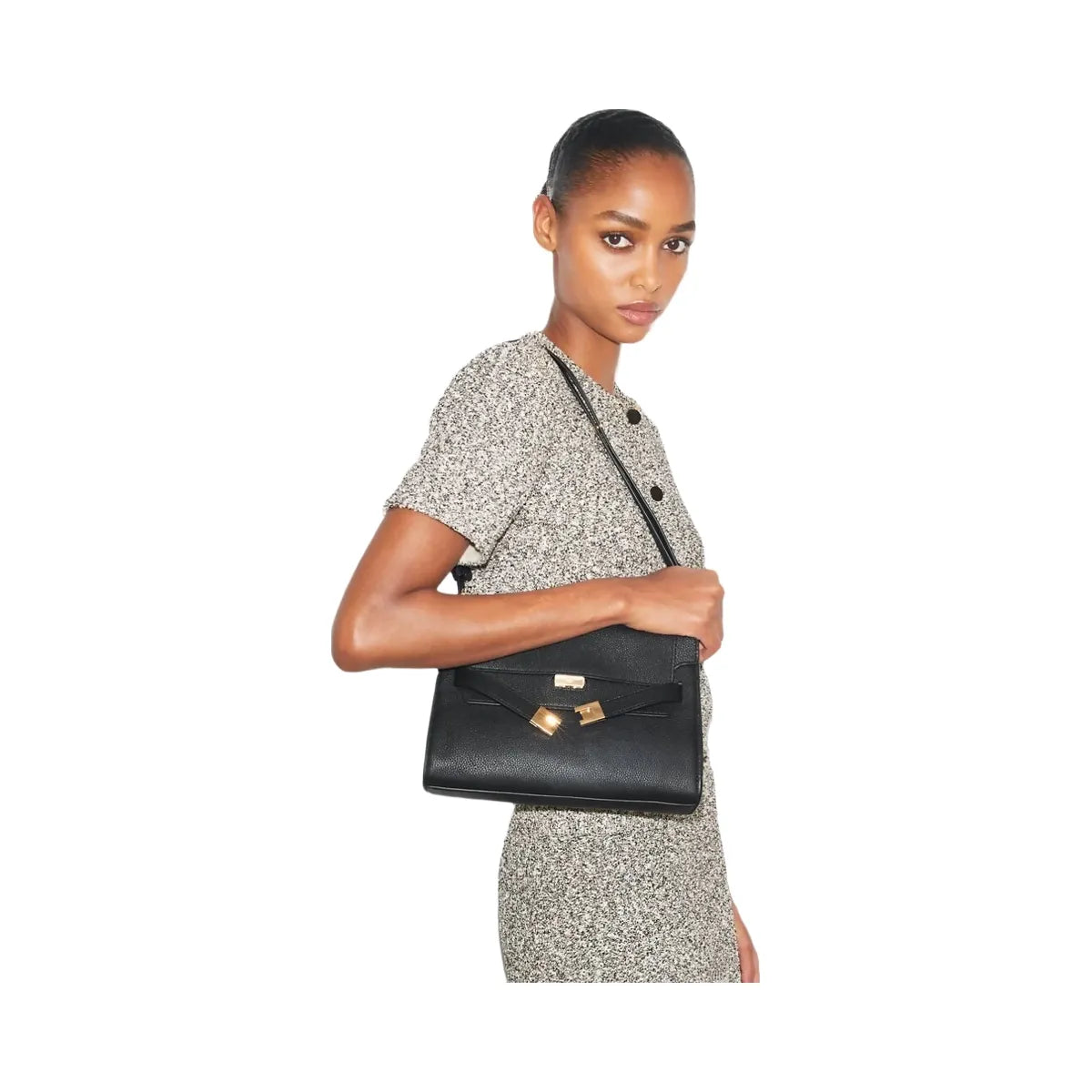 Tory Burch Lee Radziwill Pebbled Shoulder Bag Black