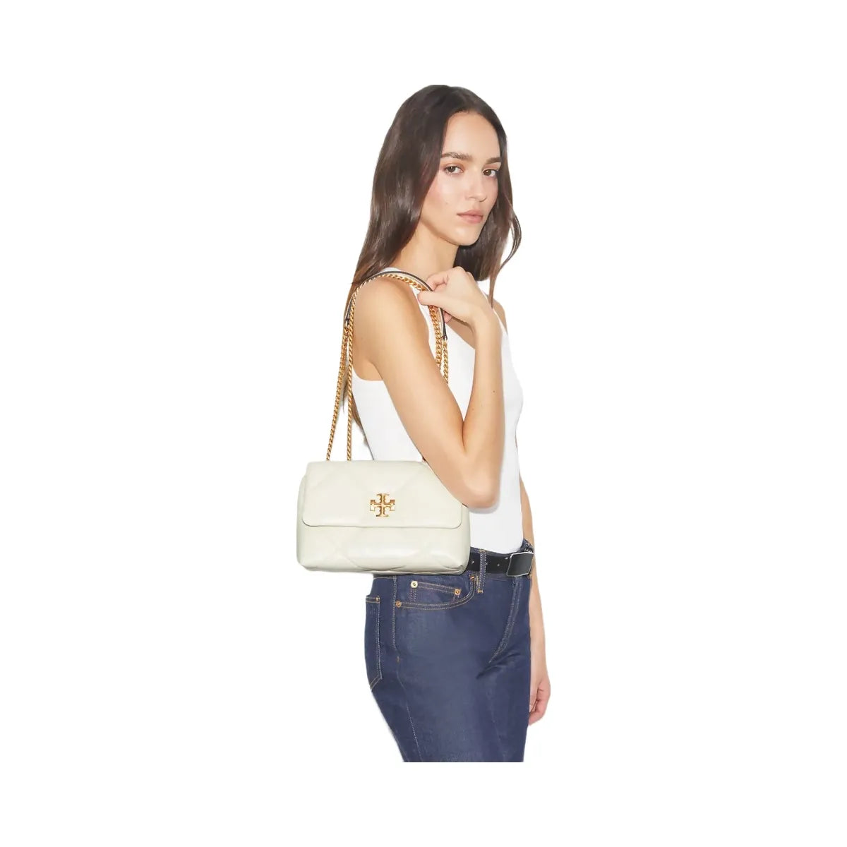 Tory Burch Small Kira Diamond Quilt Shoulder Bag Warm White