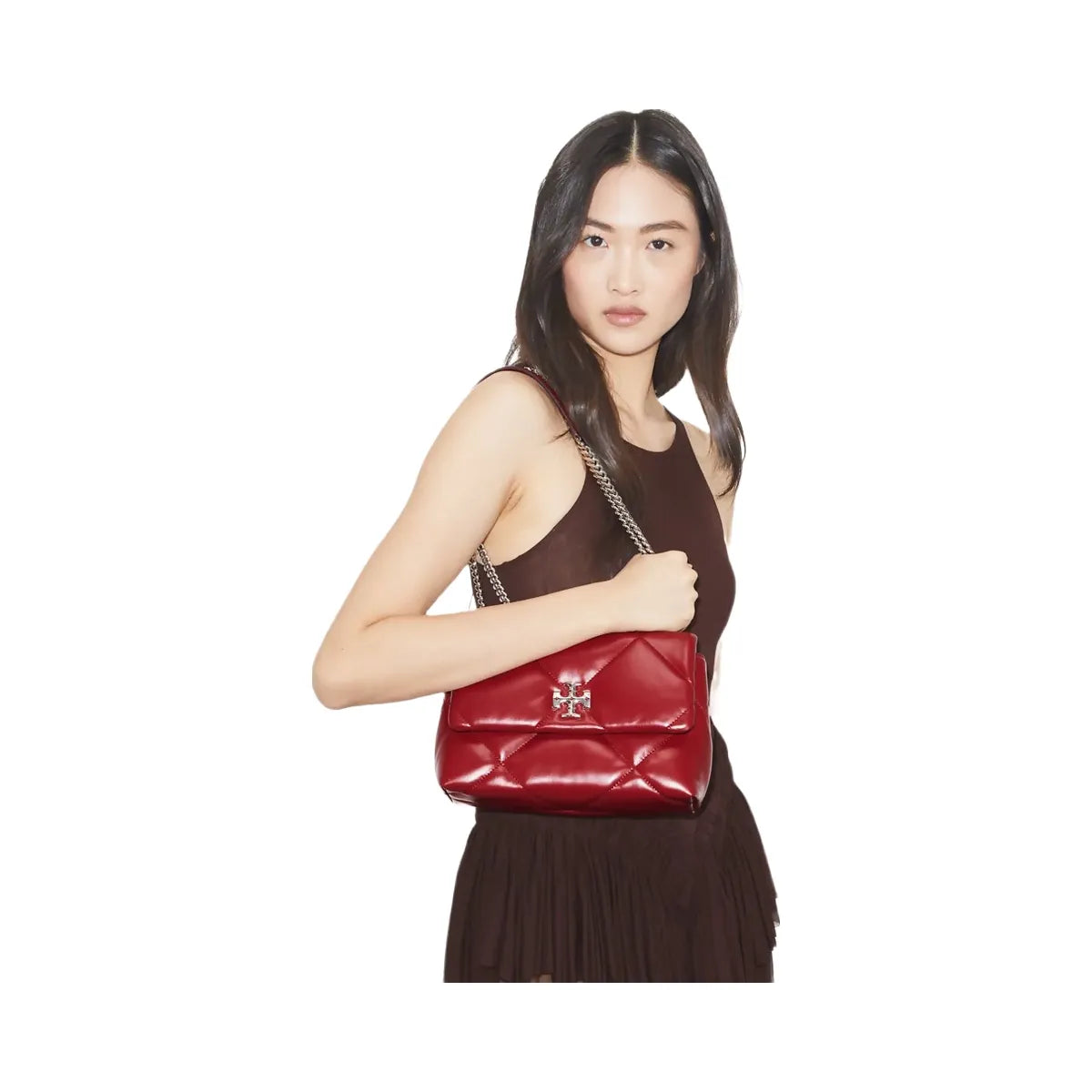 Tory Burch Small Kira Diamond Quilt Shoulder Bag Red
