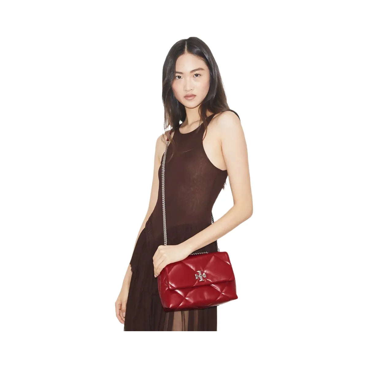 Tory Burch Small Kira Diamond Quilt Shoulder Bag Red
