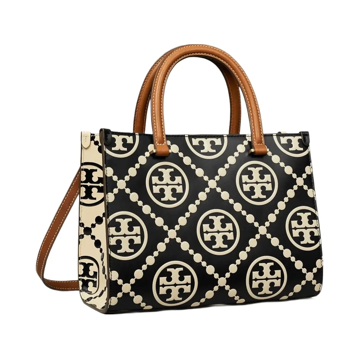 Tory Burch T Monogram Contrast Embossed Top-Handle Tote Black/White
