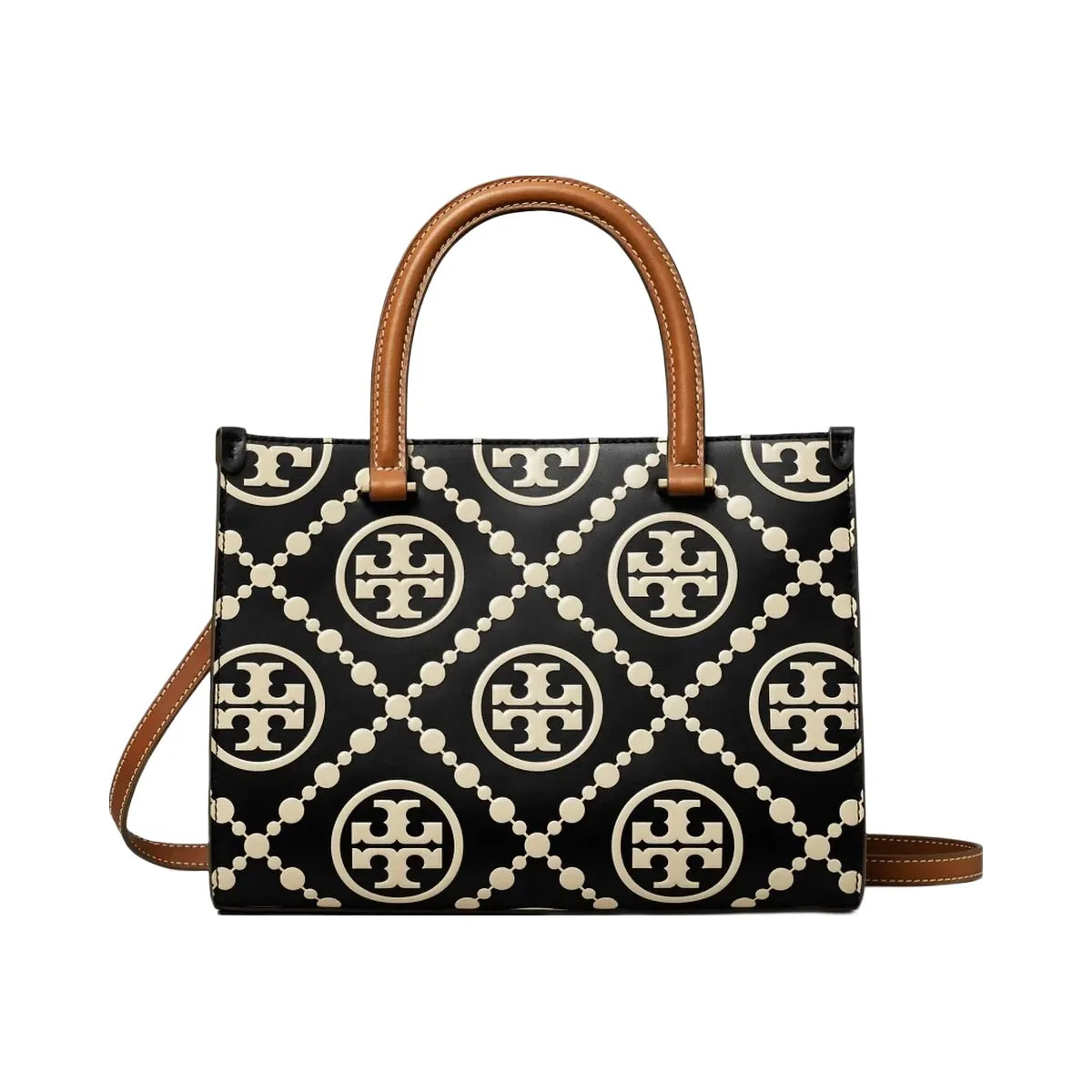 Tory Burch T Monogram Contrast Embossed Top-Handle Tote Black/White