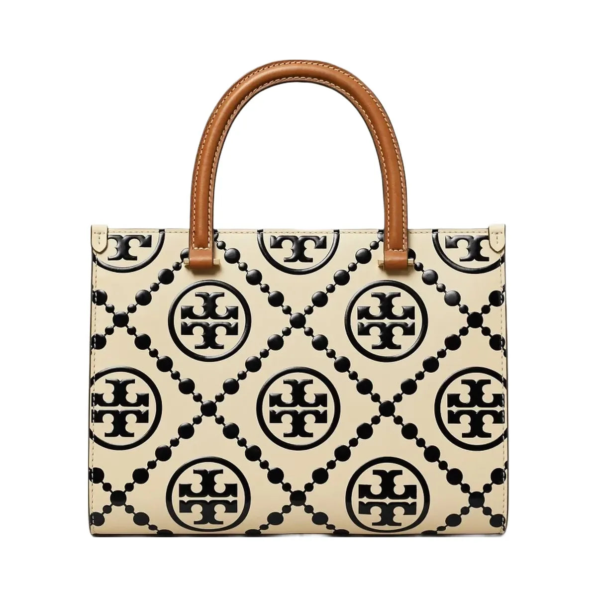 Tory Burch T Monogram Contrast Embossed Top-Handle Tote Black/White