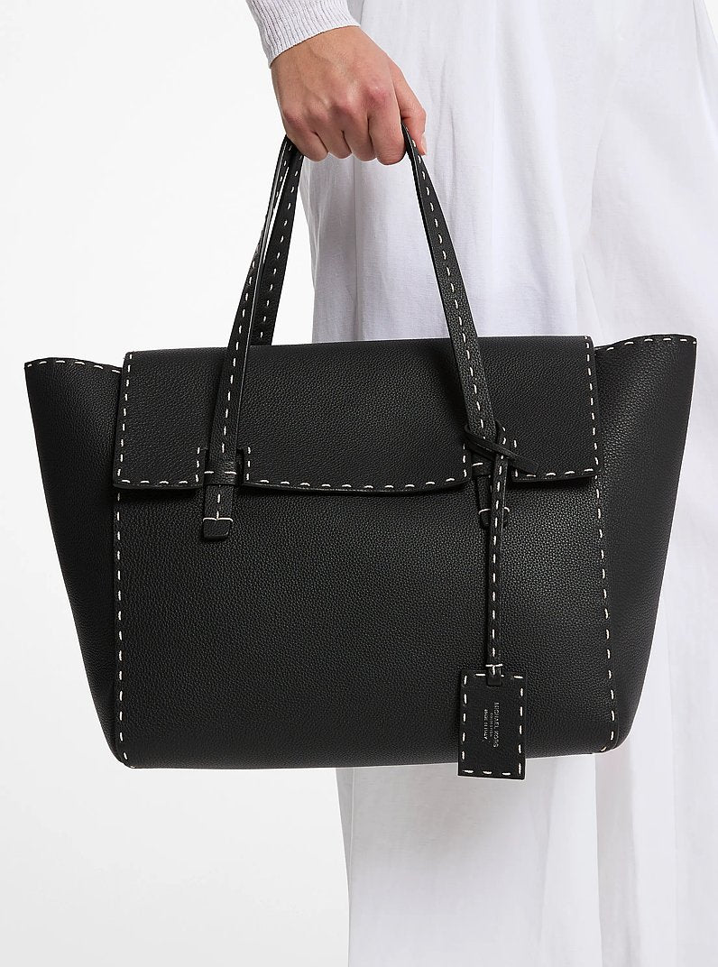 Michael Kors Sophia Hand-Stitched Pebbled Leather Satchel Black