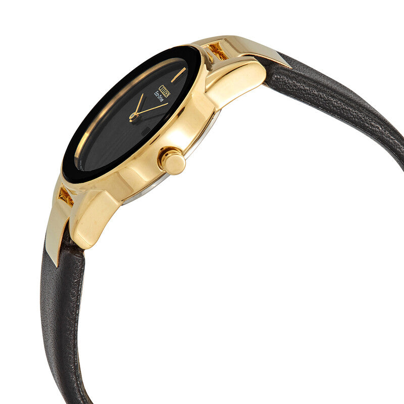 Citizen Eco-Drive Black Dial Black Leather Women's Watch