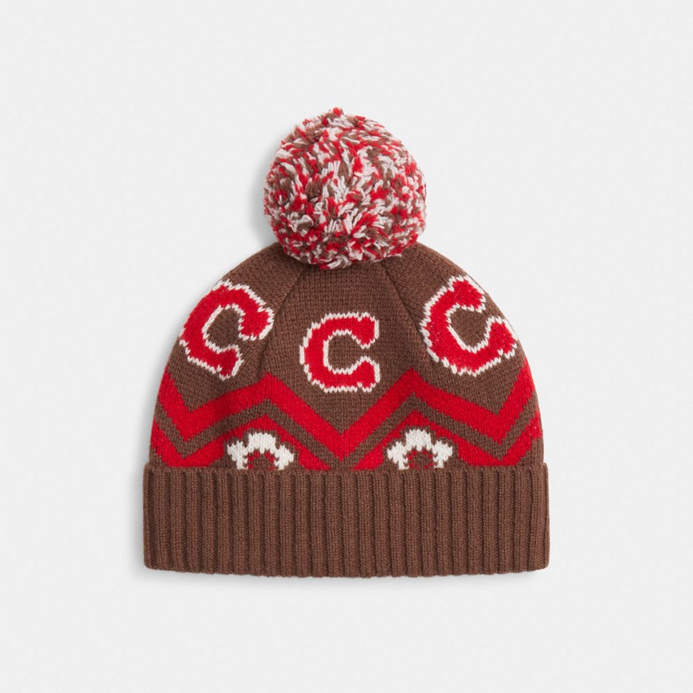 Coach Fair Isle Print Knit Beanie Sable Multi