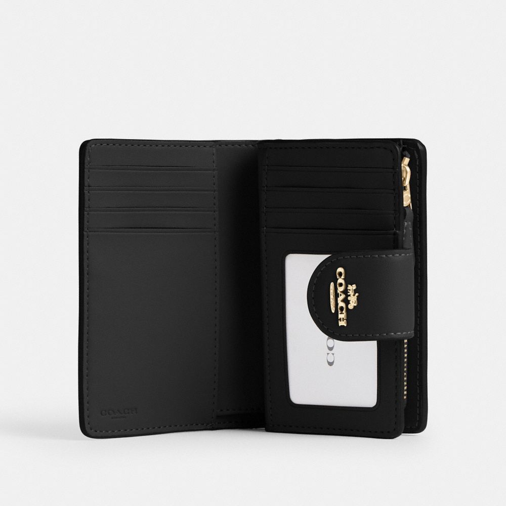 Coach Medium Corner Zip Wallet In Signature Canvas Gold Walnut Black