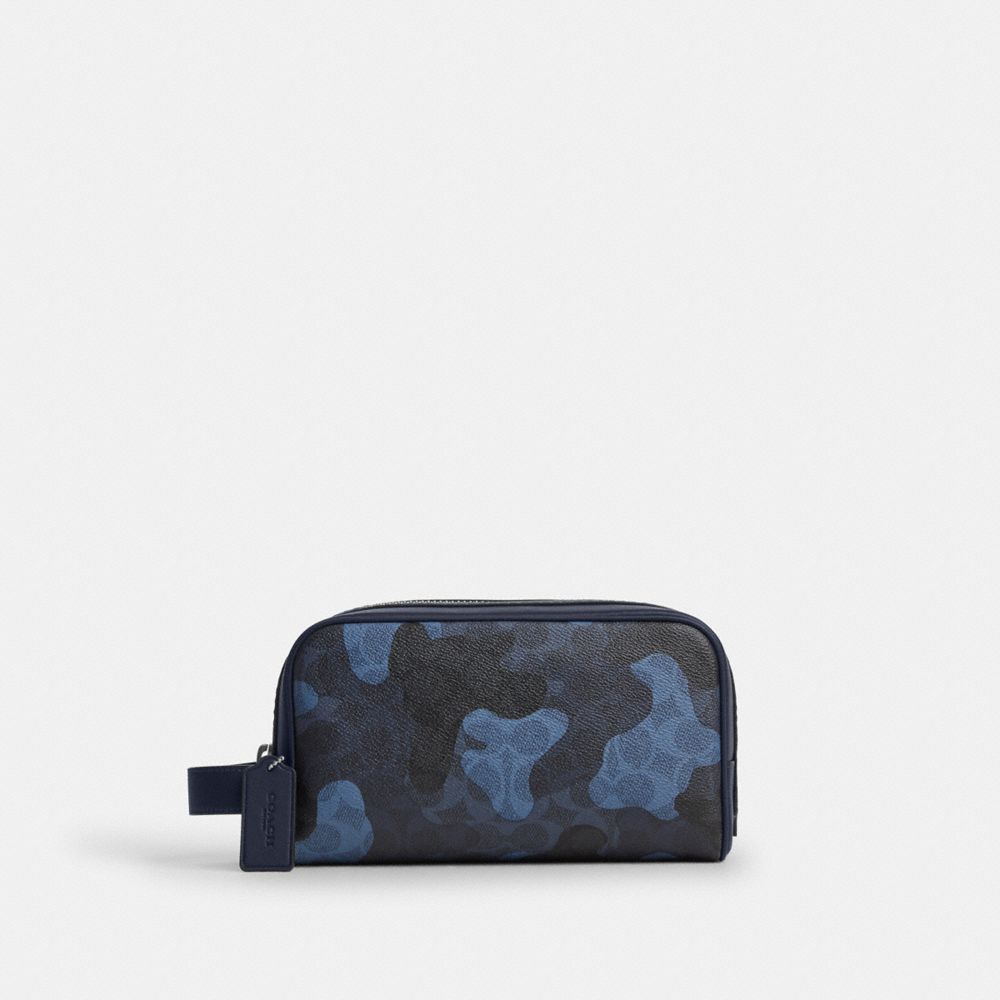 Coach Small Travel Kit In Signature Camo Print Silver Blue Multi