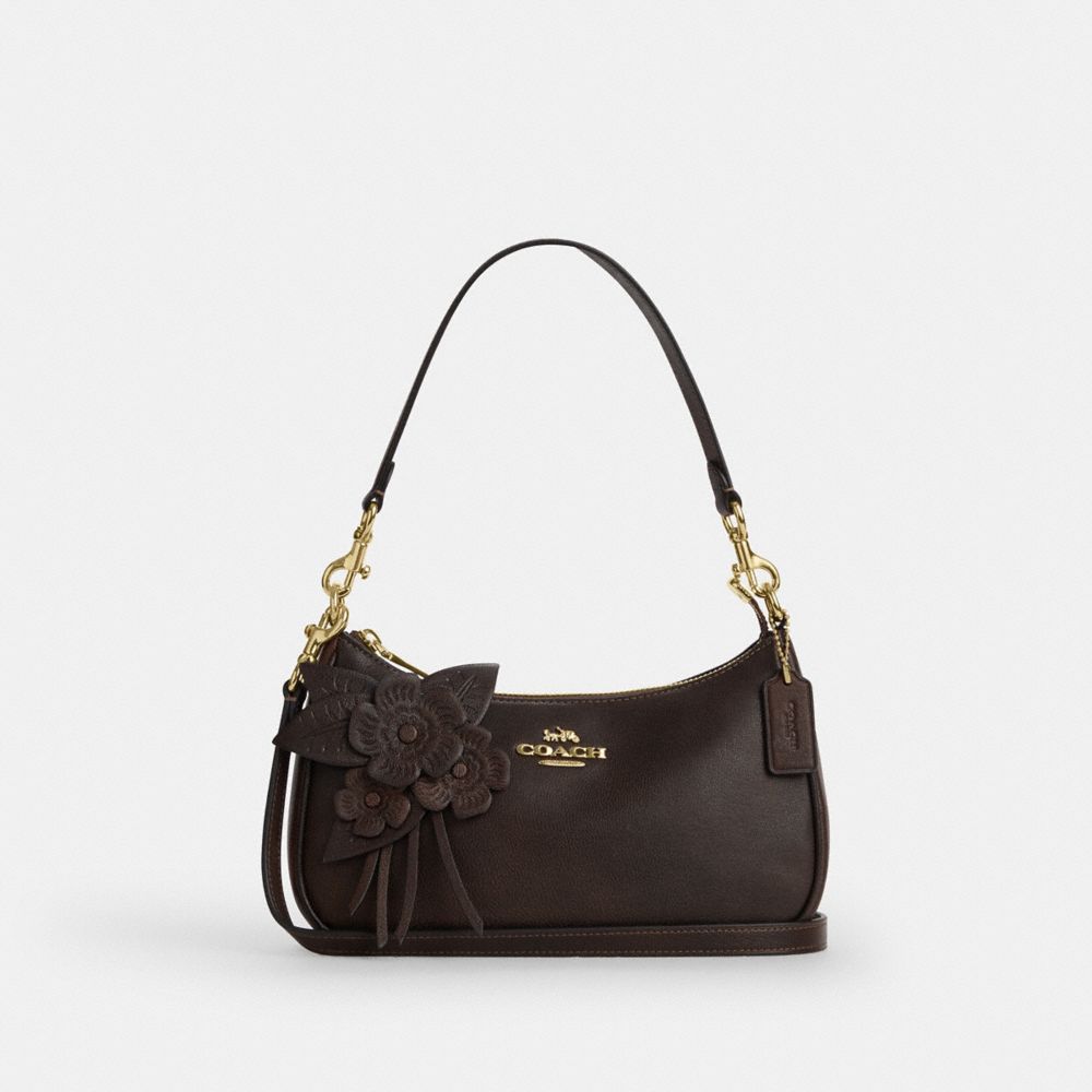 Coach Teri Shoulder Bag With Floral Applique Gold Maple
