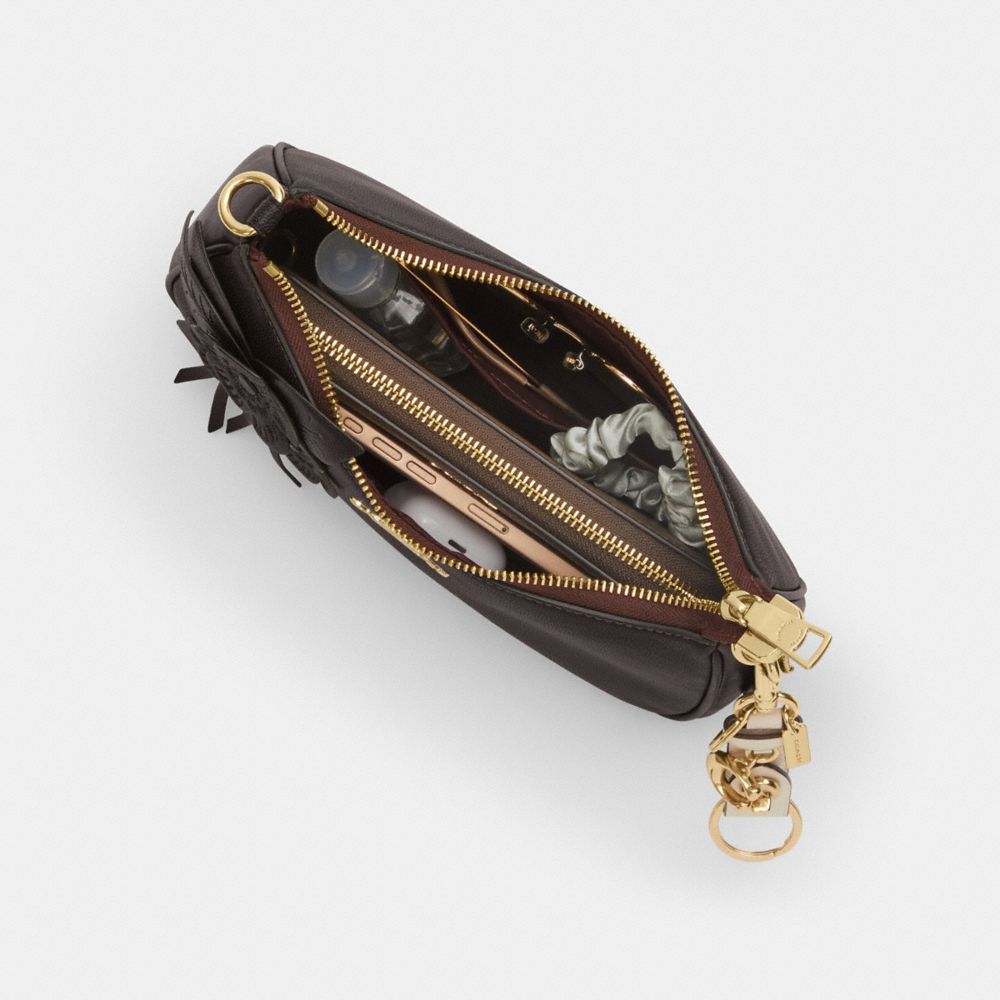Coach Teri Shoulder Bag With Floral Applique Gold Maple