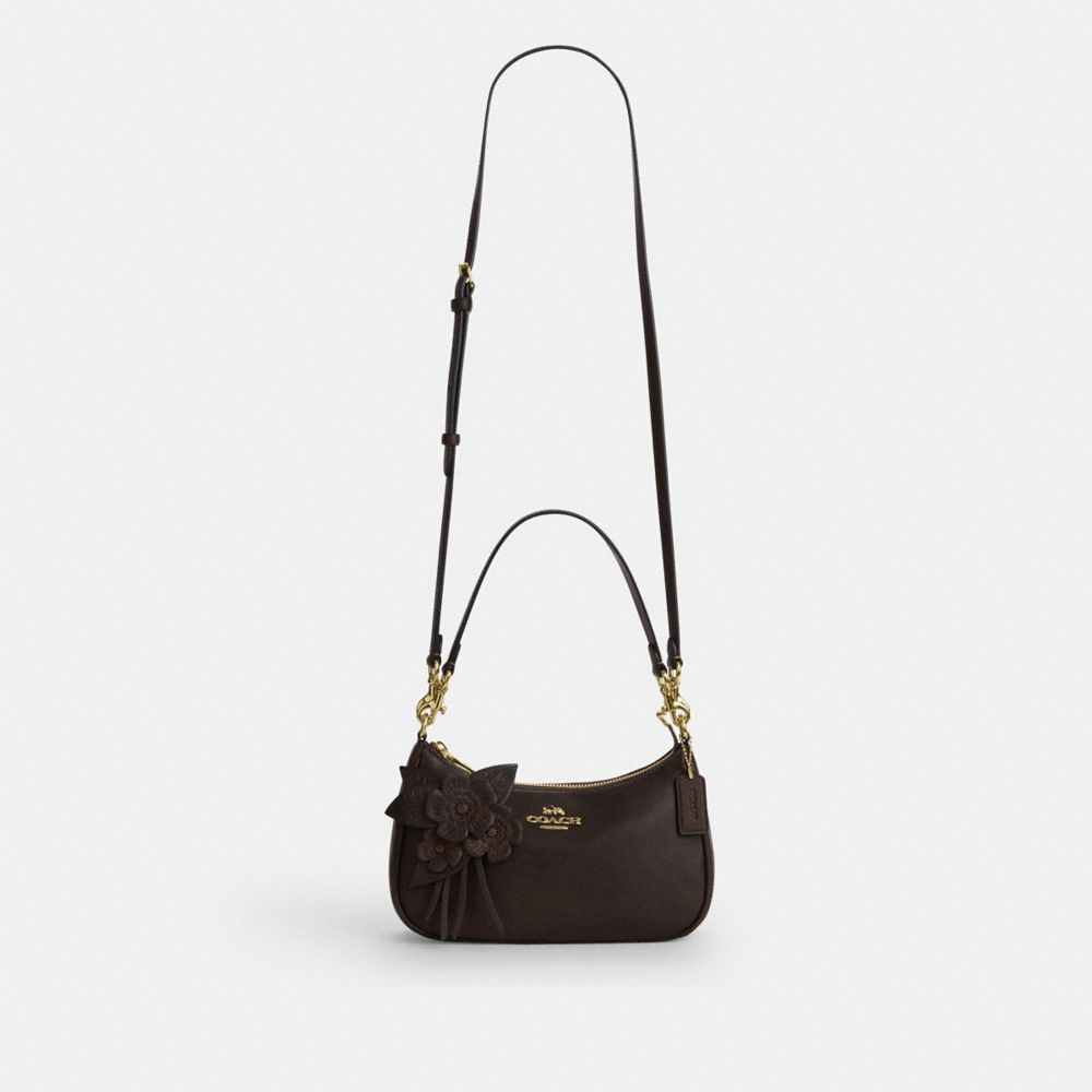 Coach Teri Shoulder Bag With Floral Applique Gold Maple
