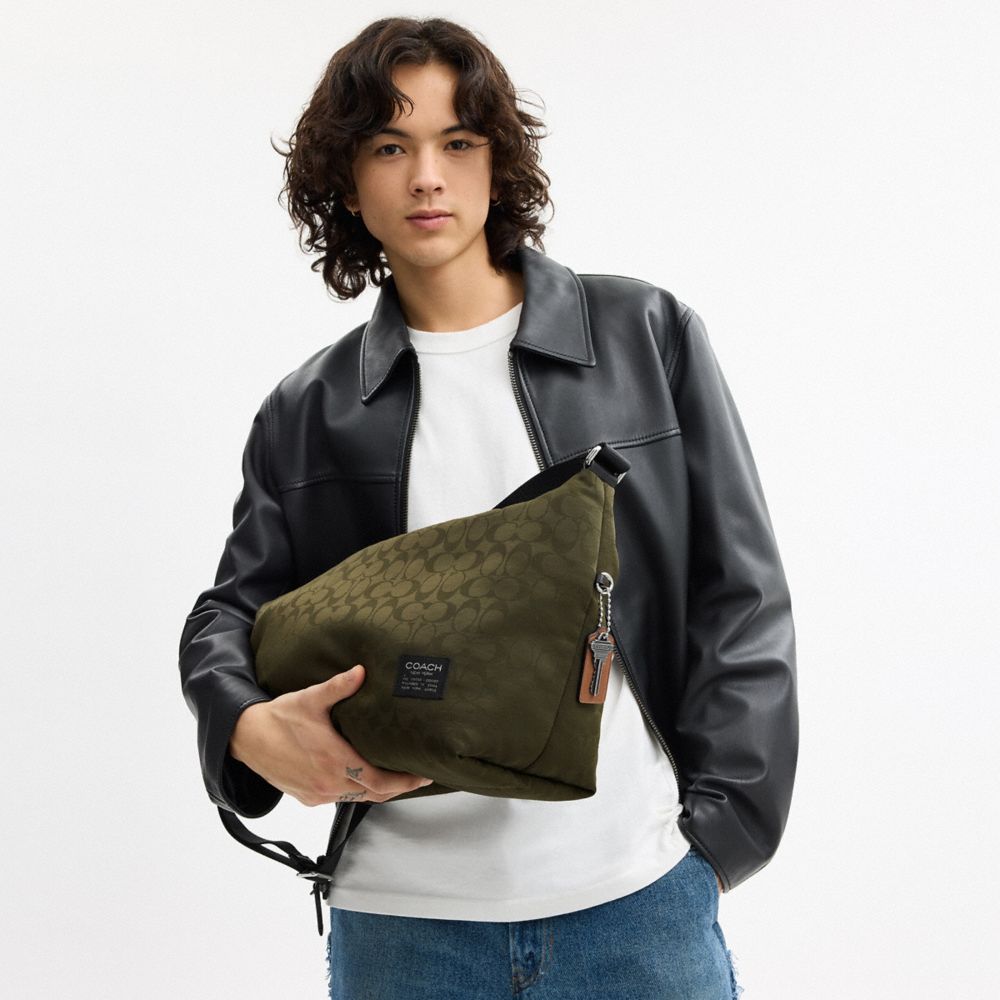 Coach Leo Crossbody In Signature Nylon Dark Moss