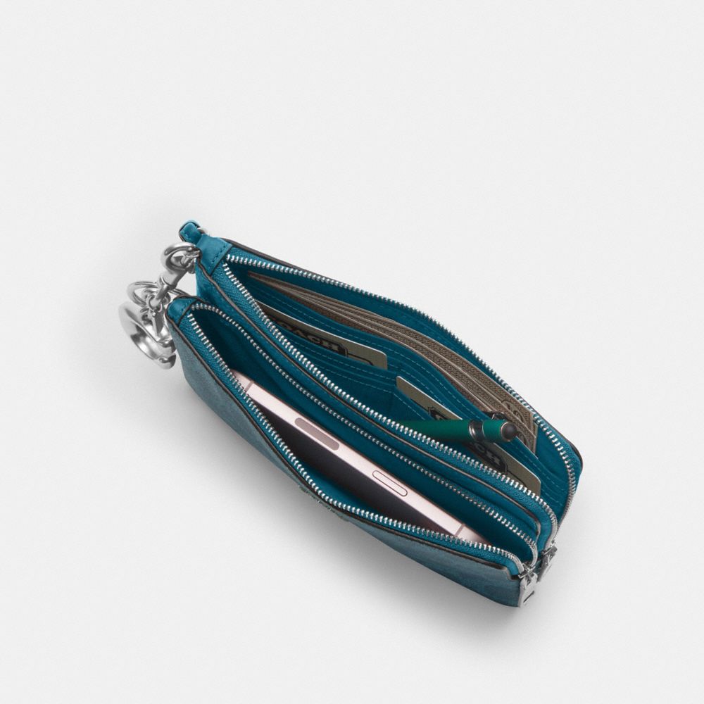 Coach Double Zip Wallet In Signature Canvas Silver Aquamarine
