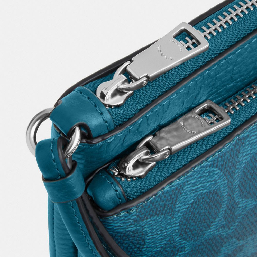 Coach Double Zip Wallet In Signature Canvas Silver Aquamarine
