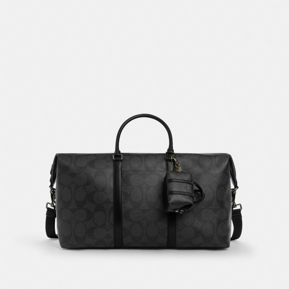 Coach Mini Trekker Bag Charm In Signature Canvas Gunmetal Charcoal Black