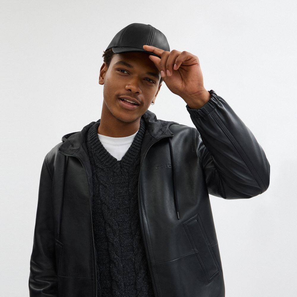 Coach Leather Baseball Hat Black