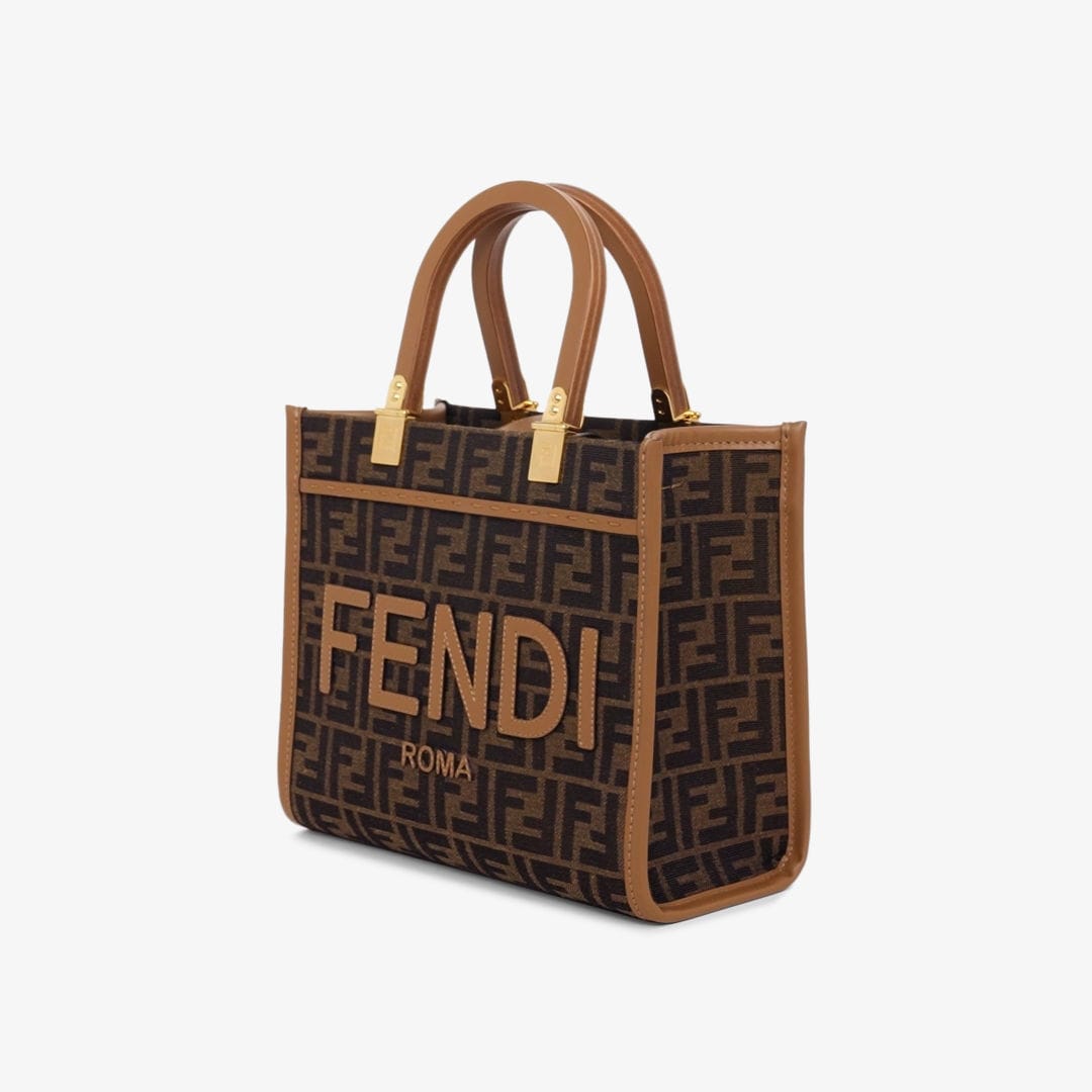 Fendi Sunshine Small Brown FF jacquard fabric bag