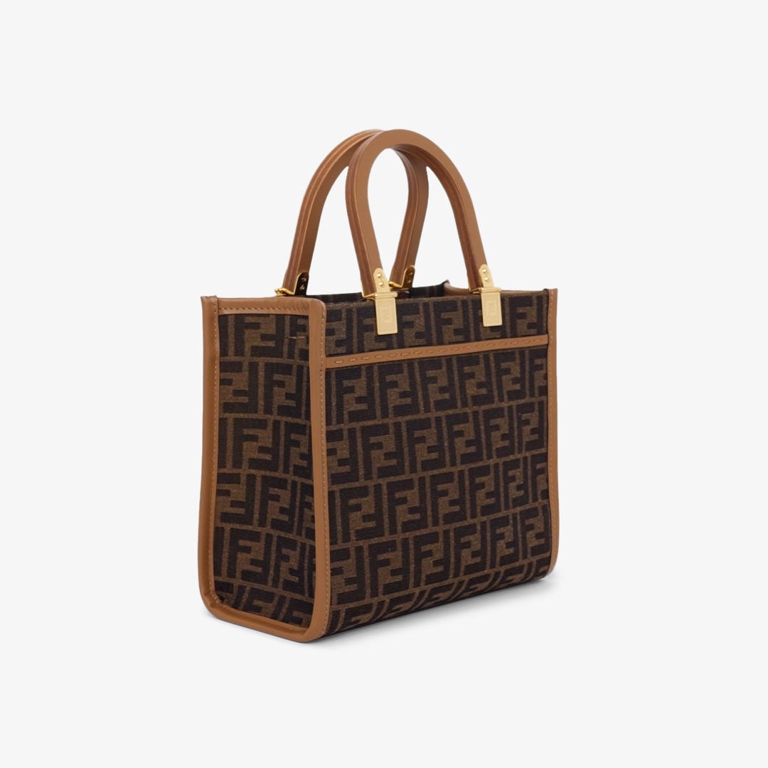 Fendi Sunshine Small Brown FF jacquard fabric bag