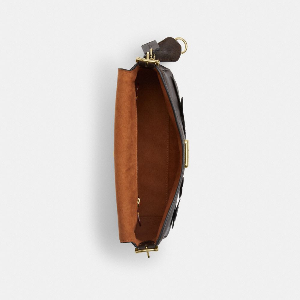 Coach Etta Small Flap Shoulder Bag With Floral Applique Gold Maple