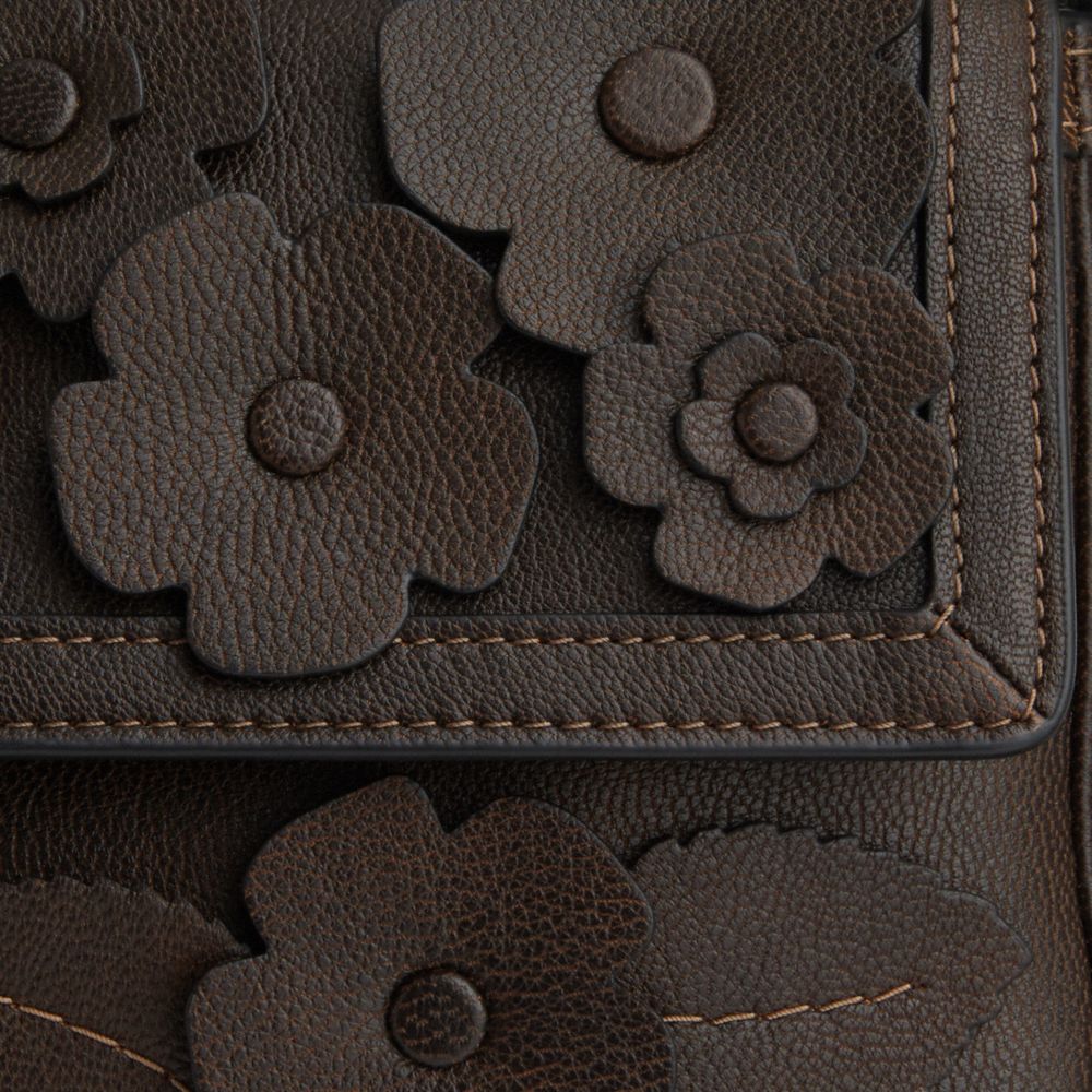 Coach Etta Small Flap Shoulder Bag With Floral Applique Gold Maple