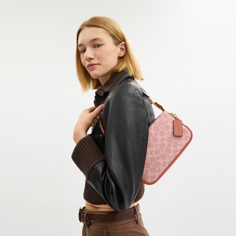 Coach Plaza Bag In Signature Canvas Brass Melon Pink