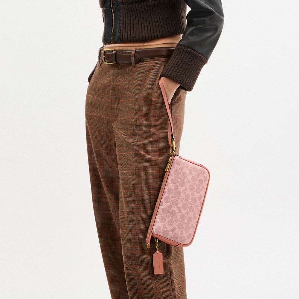 Coach Plaza Bag In Signature Canvas Brass Melon Pink