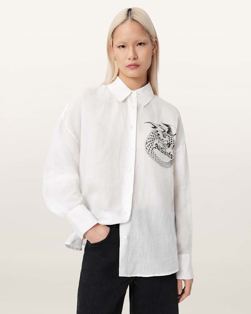 AllSaints Sparrow Printed Linen Shirt Women's White Women's