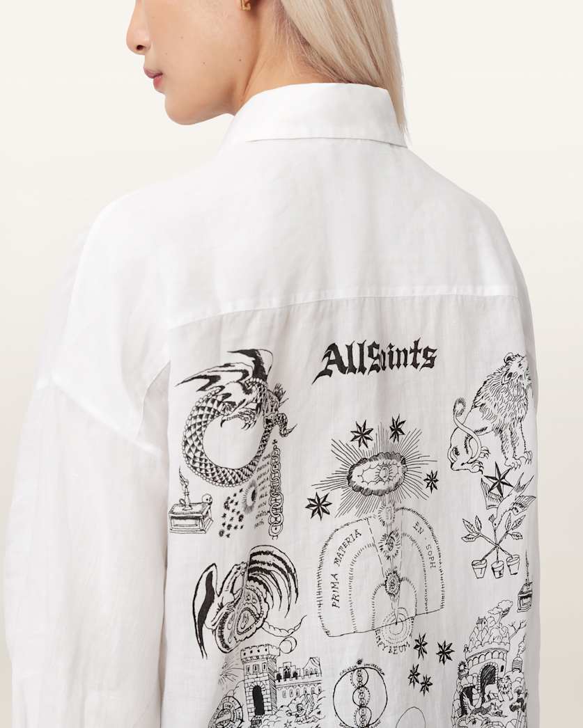 AllSaints Sparrow Printed Linen Shirt Women's White Women's