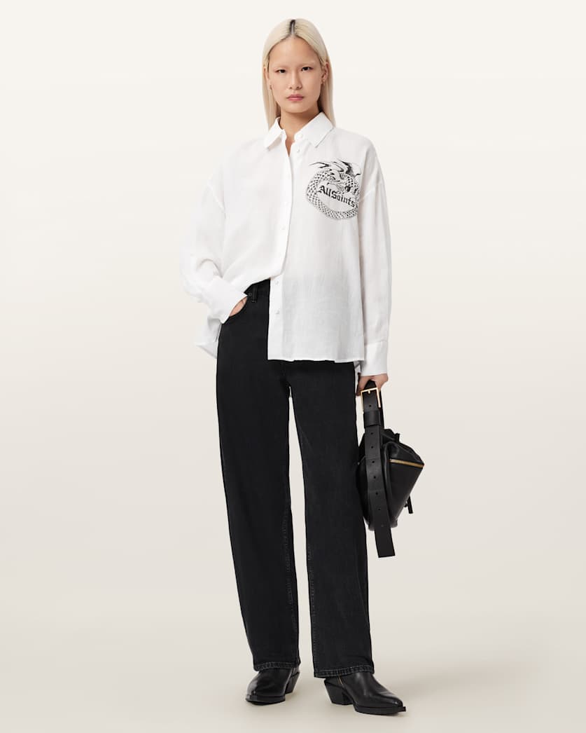 AllSaints Sparrow Printed Linen Shirt Women's White Women's