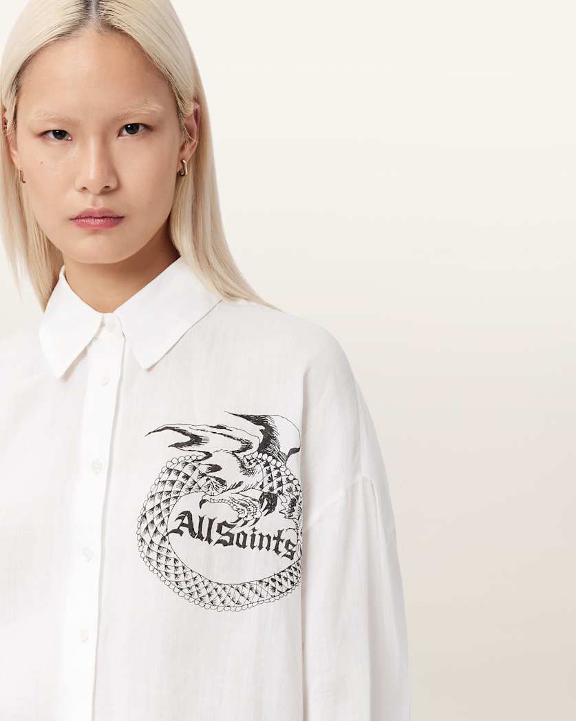 AllSaints Sparrow Printed Linen Shirt Women's White Women's