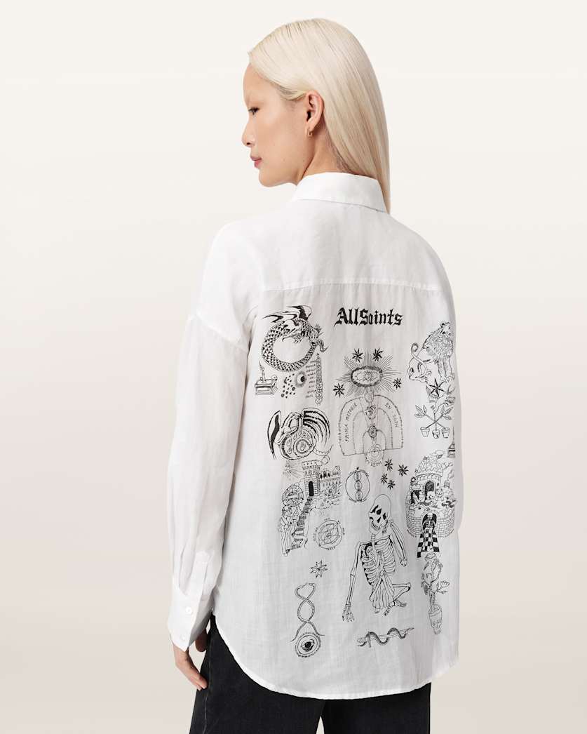 AllSaints Sparrow Printed Linen Shirt Women's White Women's