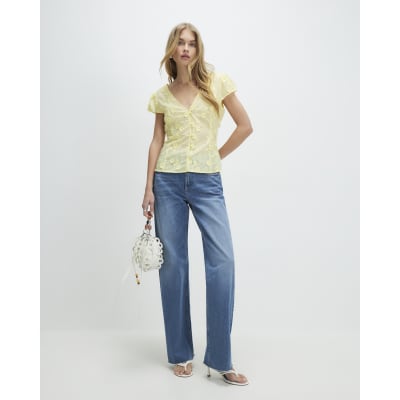 Yellow 3D Floral Embellished Blouse