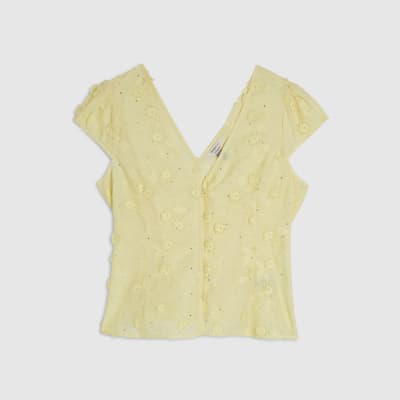 Yellow 3D Floral Embellished Blouse