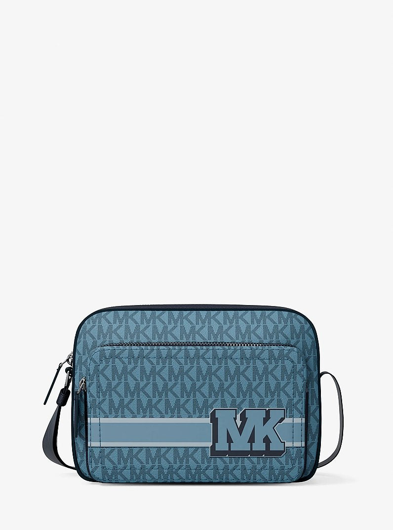 Michael Kors Cooper Embellished Signature Logo Flight Bag Denim