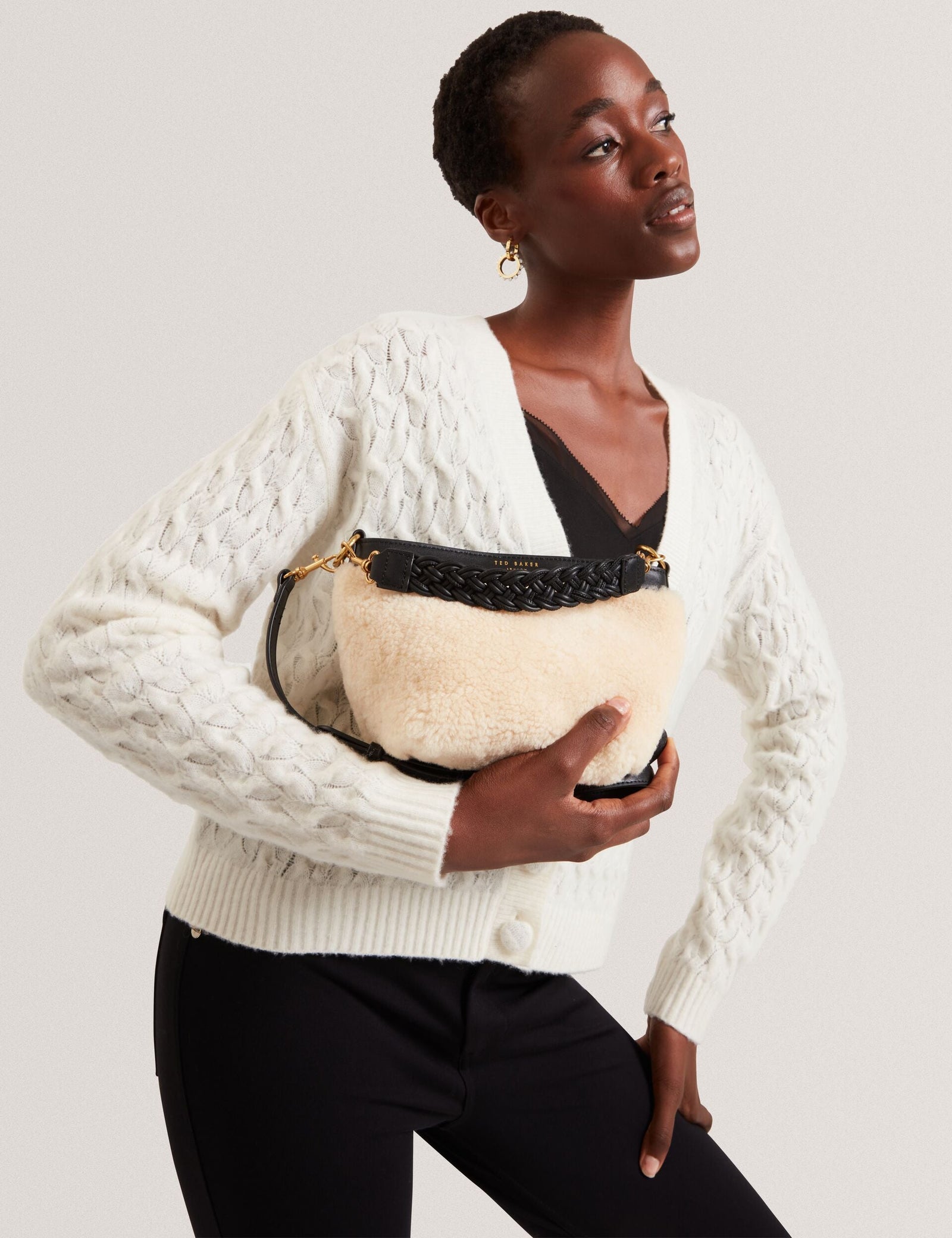 Ted Baker Sherbaa Shearling Plaited Handle Small Bucket Bag Women's