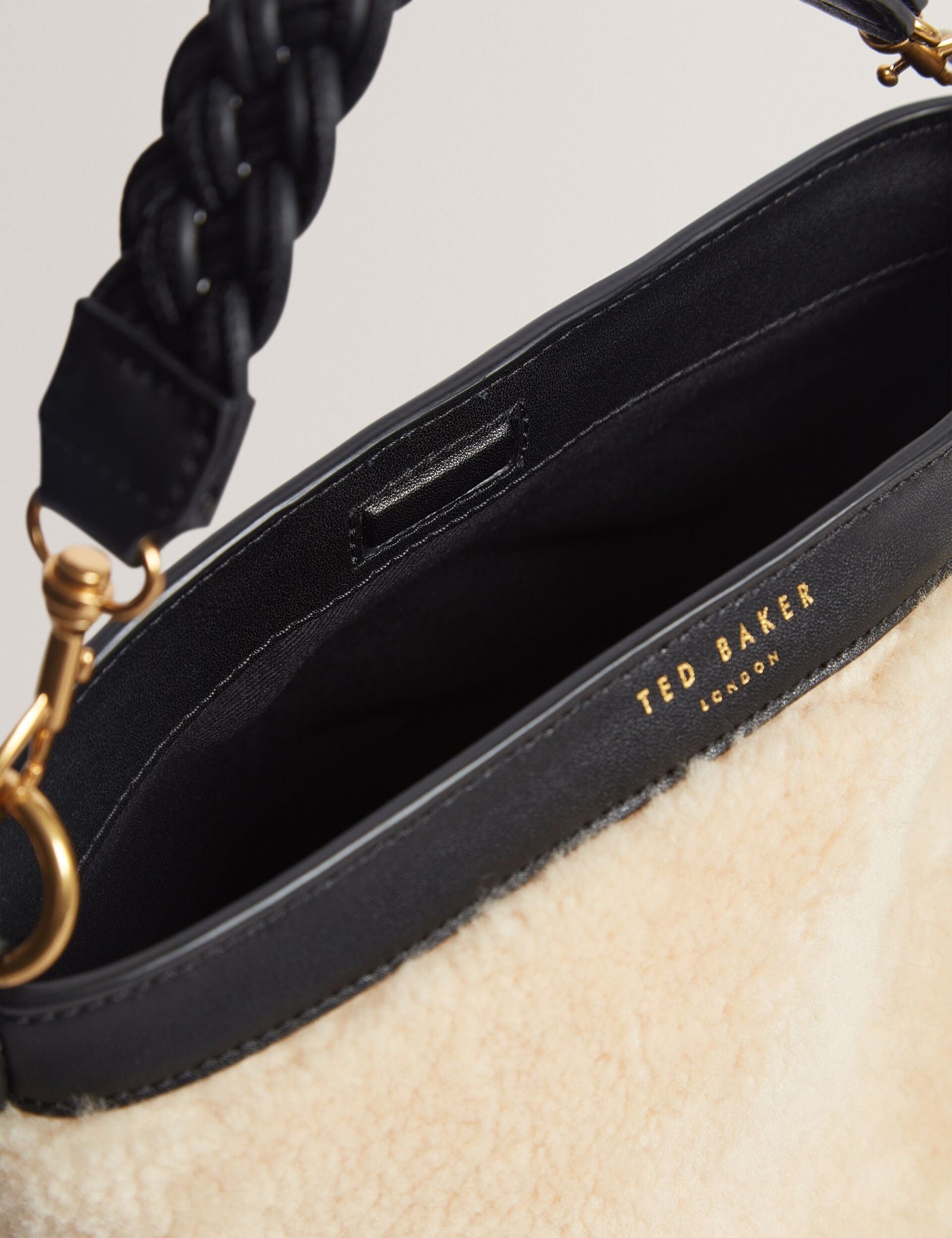 Ted Baker Sherbaa Shearling Plaited Handle Small Bucket Bag Women's