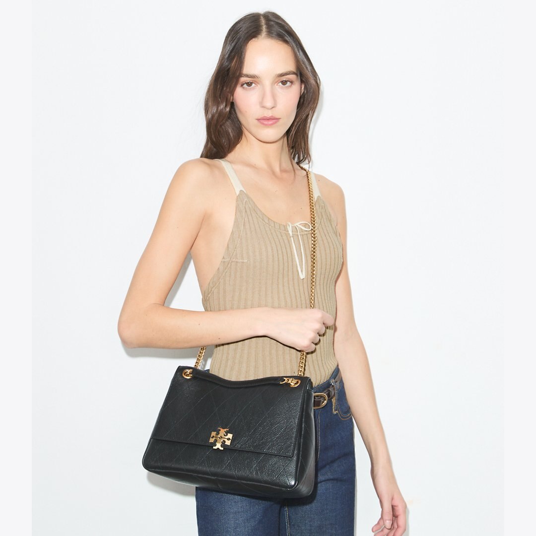 Tory Burch Charlie Quilted Shoulder Bag Black