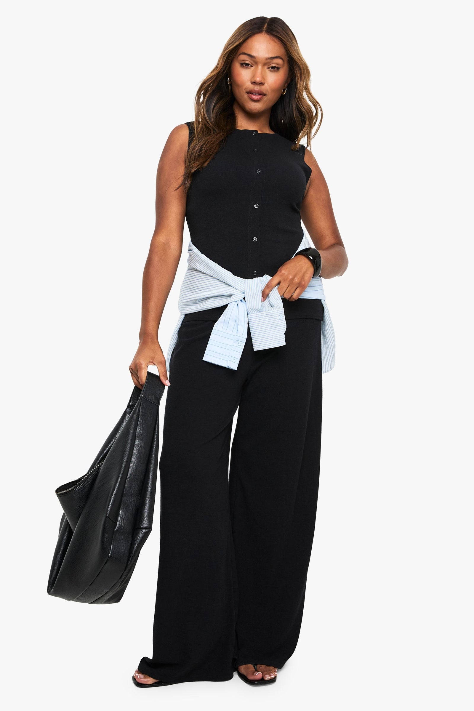 Plus Rib Button Through Waistcoat & Trouser Co Ord