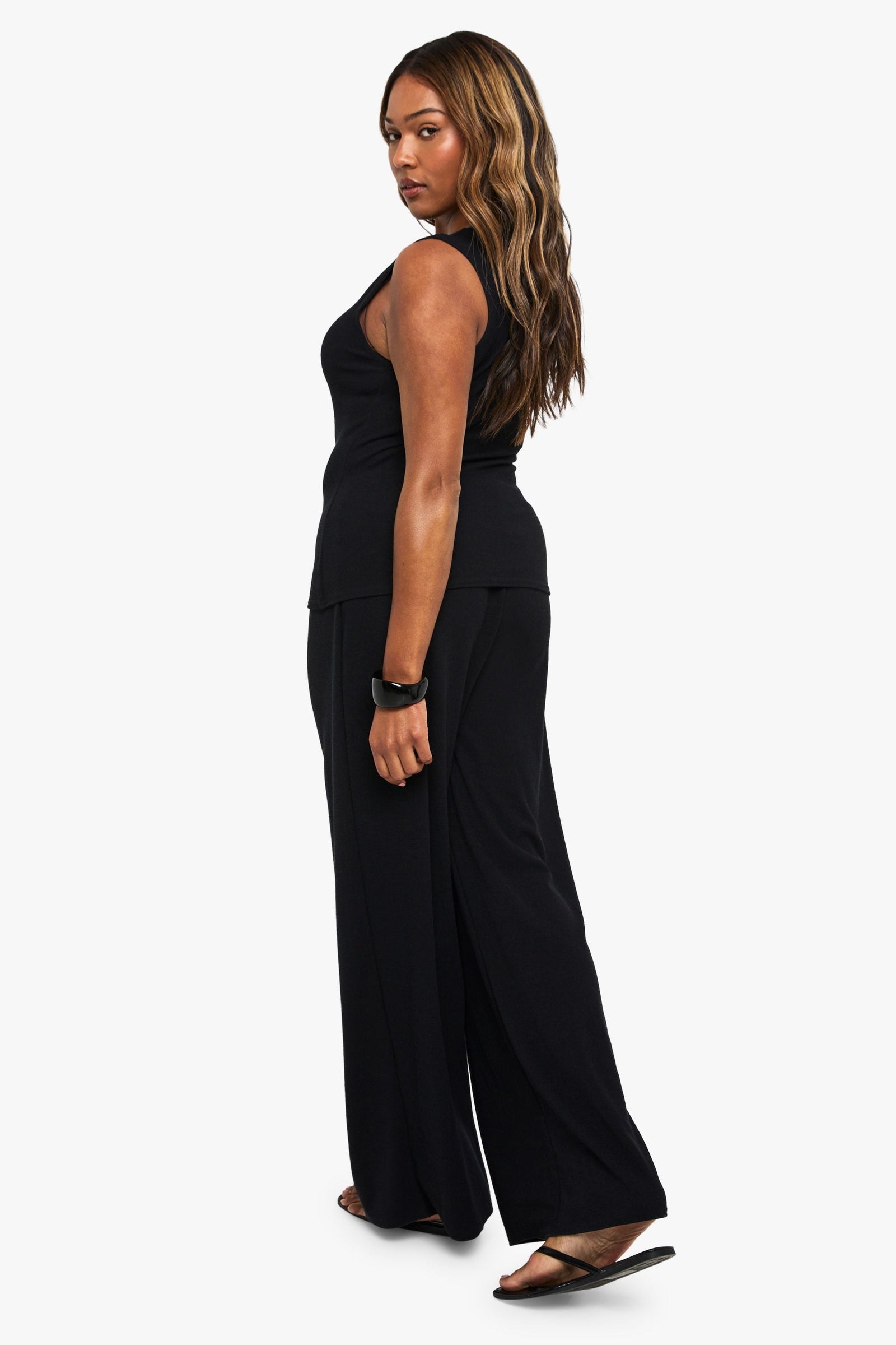 Plus Rib Button Through Waistcoat & Trouser Co Ord