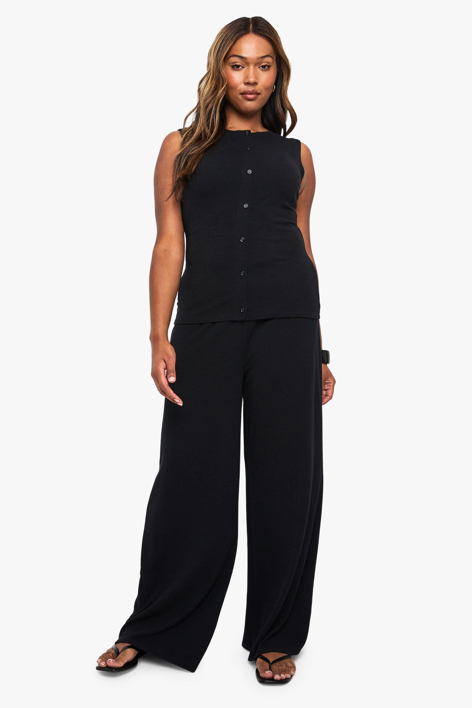 Plus Rib Button Through Waistcoat & Trouser Co Ord