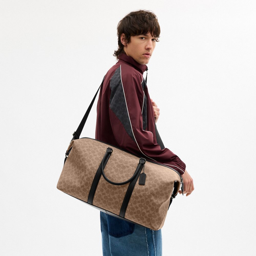 Coach Trekker Bag 52 In Signature Canvas Gunmetal Tan Black