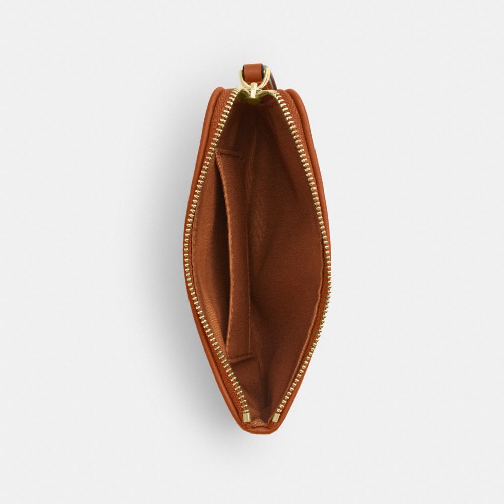 Coach Corner Zip Wristlet In Regenerative Cotton With Plaid Print Gold Burnished Amber
